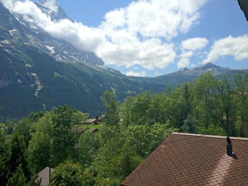 a view of a mountain range from a house at Apartment Chalet Doris-1 by Interhome in Grindelwald