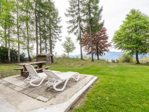 dwa krzesła i stół piknikowy na polu w obiekcie Holiday Home Baita Nini by Interhome w mieście Trarego