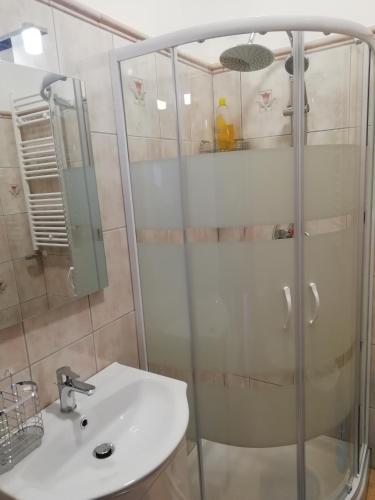 a bathroom with a shower and a sink at Casa Ai Cappuccini in Randazzo