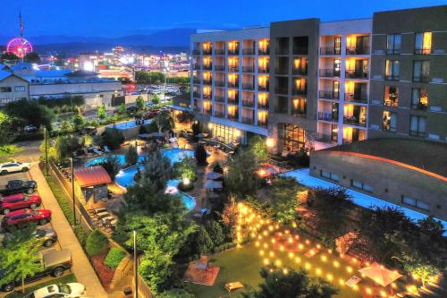 an aerial view of a hotel at night at Courtyard by Marriott Pigeon Forge in Pigeon Forge