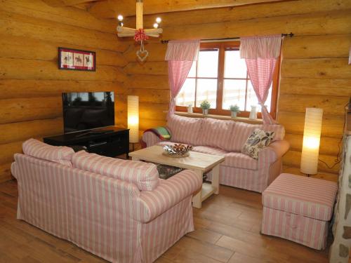 salon z 2 kanapami i telewizorem w obiekcie Chalet Lazny by Interhome w mieście Pohorsko