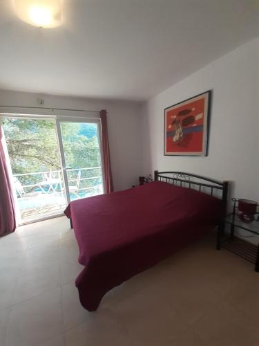 a bedroom with a bed and a large window at Apartment Nikki in Maranovići