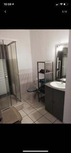 une salle de bain avec un lavabo et un miroir dans l'établissement Le Studio Rochelais, à La Rochelle