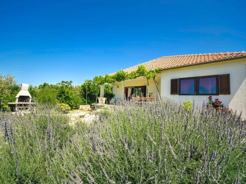 une maison avec un jardin orné de fleurs violettes dans l'établissement Holiday Home Mihotić by Interhome, à Murter