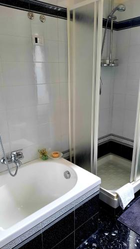 a bathroom with a white bath tub next to a shower at Ruoti 1885 in Ruoti
