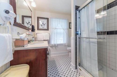 ein Badezimmer mit Dusche, Waschbecken und Toilette in der Unterkunft VacationHouse in Ulster Park