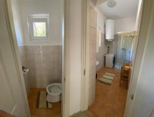 baño con aseo y ventana en Luxury apartman en Balatonkenese