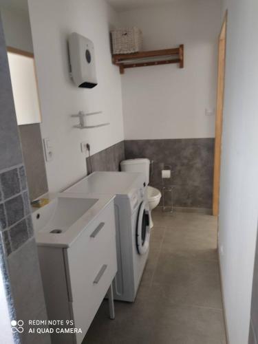 a bathroom with a sink and a toilet at Au gîte d'oye - Gîte neuf proche de la plage in Oye-Plage