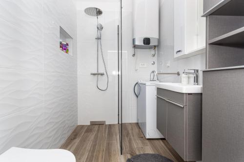 Kuchyň nebo kuchyňský kout v ubytování Apartments Doris