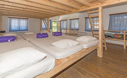 a bedroom with two bunk beds and a ladder at Quinta de São Pedro in Sobreda
