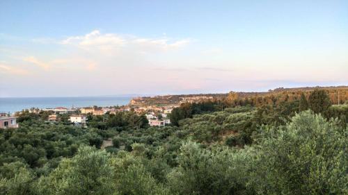 a town on a hill with trees and the ocean at Villa Zante Avia in Plános