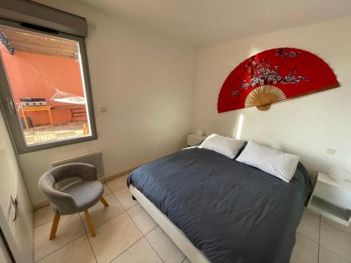 Ein Bett oder Betten in einem Zimmer der Unterkunft Appartement avec vue exceptionnelle sur mer