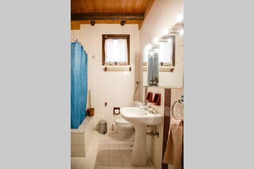 łazienka z białą umywalką i toaletą w obiekcie PONTINOS OLD HOUSE w mieście Myloi