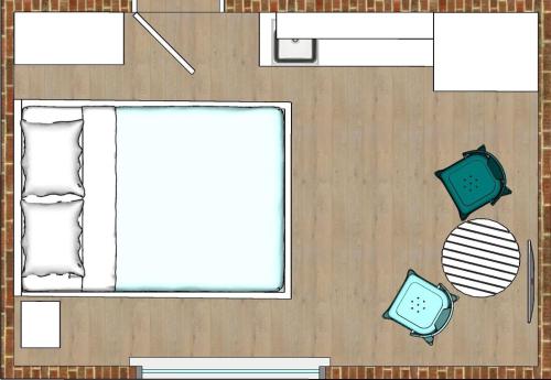 plan piętra salonu z kanapą w obiekcie Pokój dla dwojga w zacisznej części Sopotu z łazienką wspólną dla dwóch pokoi w mieście Sopot