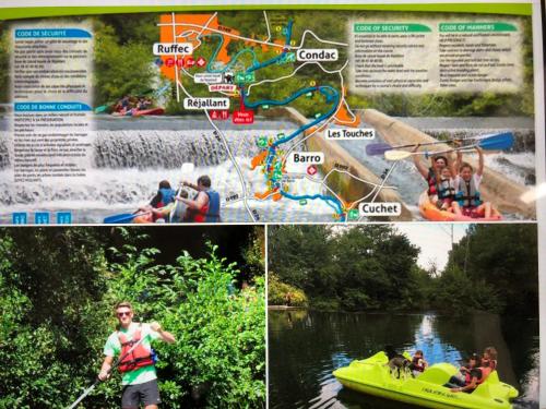 a collage of photos of people on a raft in a river at Gîte “Les reflets de la Charente” in Condac