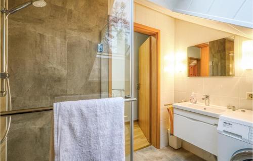uma casa de banho com um chuveiro e um lavatório. em Ferienhaus 4 In Kirchheim em Kirchheim