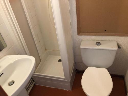 a bathroom with a white toilet and a sink at Residence Chalet club in Modane