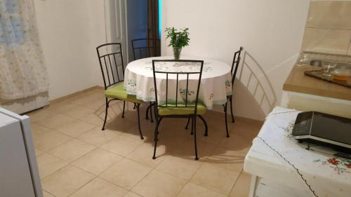 una mesa con una planta en ella en una cocina en Bistrički mir 1 en Petrovac na Mlavi