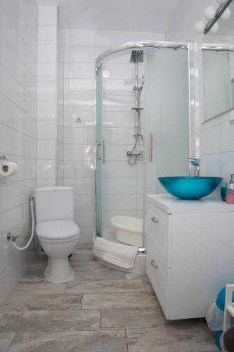 a bathroom with a toilet and a sink and a shower at U Kostków in Dziwnówek