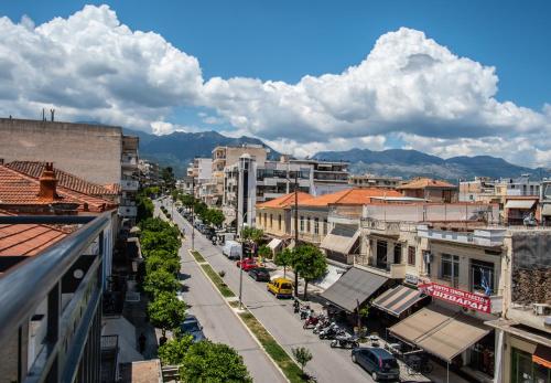 a view of a city street with buildings at Lycurgus - The Spartan Home in Sparti