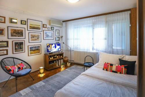 1 dormitorio con 1 cama grande y TV en Apartman ZITA en Osijek