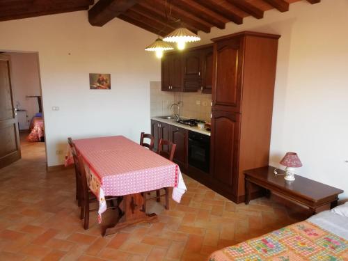 a kitchen with a table and a kitchen with a stove at Agriturismo Collomici in Celle sul Rigo