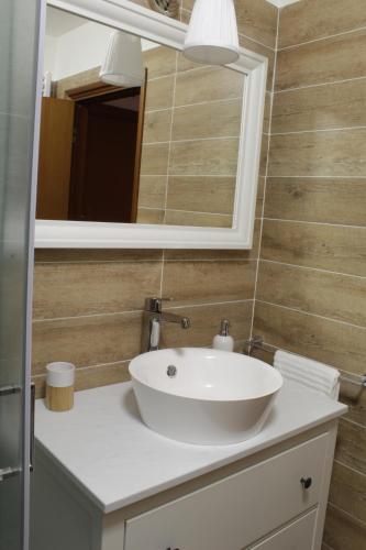 a bathroom with a white sink and a mirror at LE REFUGE DU COEUR in Pré-Saint-Didier