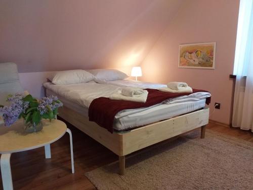 Un pat sau paturi într-o cameră la Dom na Mazurach Jeziorna