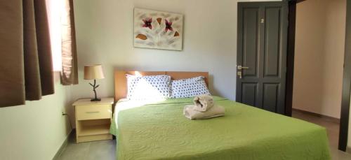 a bedroom with a green bed with a stuffed animal on it at Shore Bridge in Il-Gżira