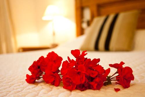 a bunch of red flowers on a bed at S'Hort de Son Caulelles - Adults Only in Marratxí 