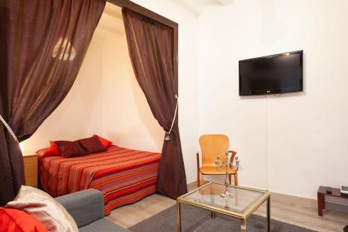 巴塞隆納的住宿－埃斯基羅爾公寓，一间带床和电视的客厅