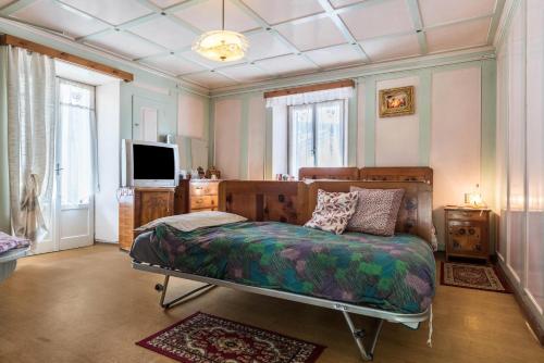 a bedroom with a bed and a tv in it at Casa Sicina Alberto in Valfloriana