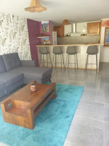 a living room with a couch and a coffee table at Couleurs des îles in Le Tampon