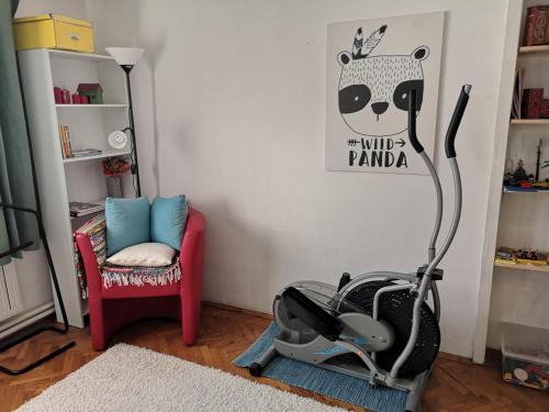 pokój z wózkiem dziecięcym i ścianą pandy w obiekcie Apartman Anđela w mieście Varaždin