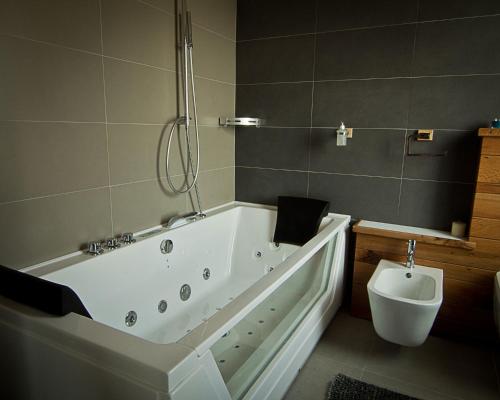 a bathroom with a bath tub and a toilet at PaeseMio Cervarezza di Bolzoni Maria Graziella in Cervarezza
