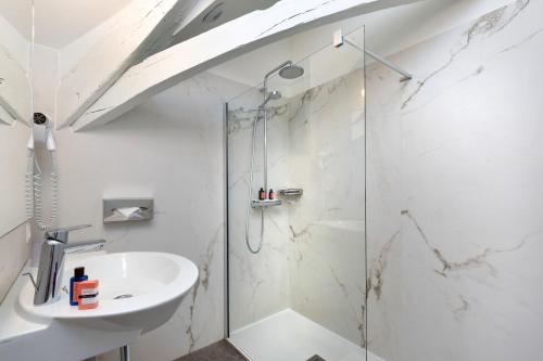 a bathroom with a sink, toilet and shower at Le Manoir Les Minimes in Amboise
