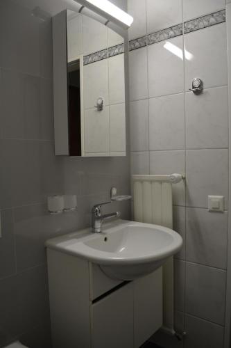 フリムスにあるApartment Residenza Quadra Flimsの白いバスルーム(シンク、鏡付)