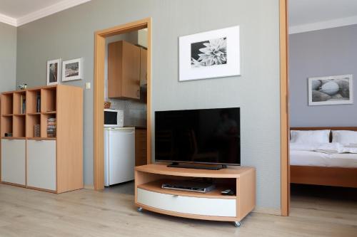Televízia a/alebo spoločenská miestnosť v ubytovaní Vita Apartmanok
