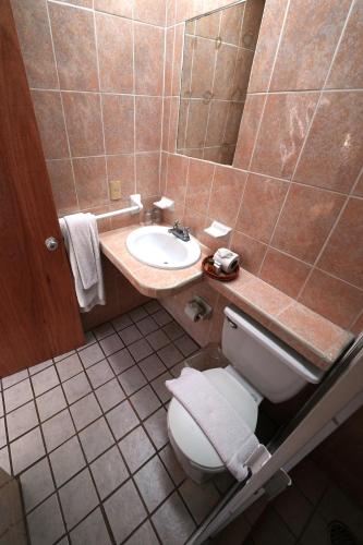 a bathroom with a toilet and a sink at Emperador Vallarta Beachfront Hotel and Suites in Puerto Vallarta