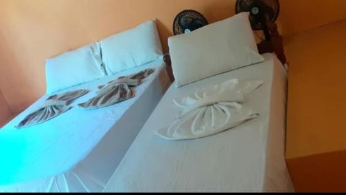 a white bed with two pillows on top of it at casa sarnambi in Atins