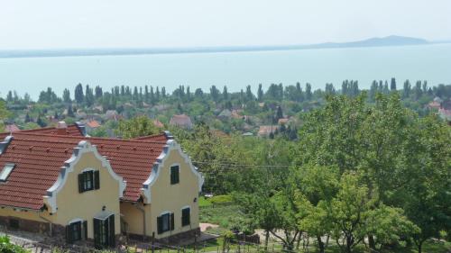 a large house with a red roof at Hillside Apartments in Révfülöp