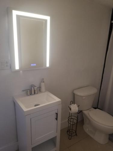 a bathroom with a sink and a toilet and a mirror at 1161 Studio 2 Main Miami in Miami
