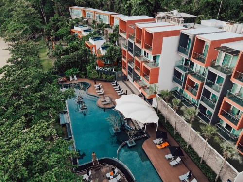 an aerial view of a resort with a swimming pool at Novotel Phuket Kamala Beach in Kamala Beach