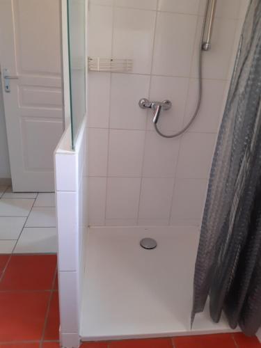 eine Dusche mit Glastür im Bad in der Unterkunft Maison Ustou46 in Cahors