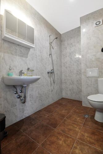 a bathroom with a sink and a toilet at КЪЩА ЗА ГОСТИ ХАРМОНИ in Shiroki Dol