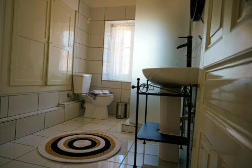 a bathroom with a sink and a toilet at Charikleia's country house in Pelion in Volos