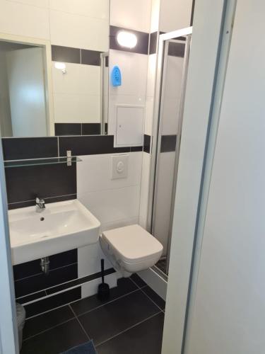 a bathroom with a sink and a toilet at Hotel hostel Zafir in Berlin
