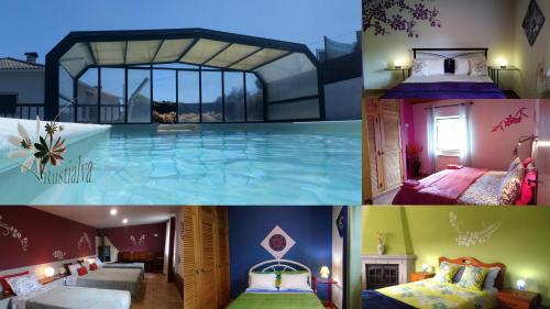 a collage of photos of a hotel with a swimming pool at Rustialva-8Adultos-4crianças in Avô