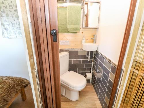 a small bathroom with a toilet and a sink at Hugatree in Little Dunham