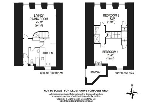 a floor plan of a two bedroom apartment at The David Hume Residence in Edinburgh